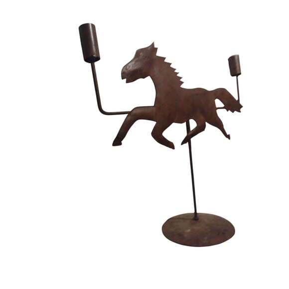 Rustic Metal Horse Candle Holder Primitive Ranch Equestrian Folk Art Vane Vtg - Picture 3 of 11